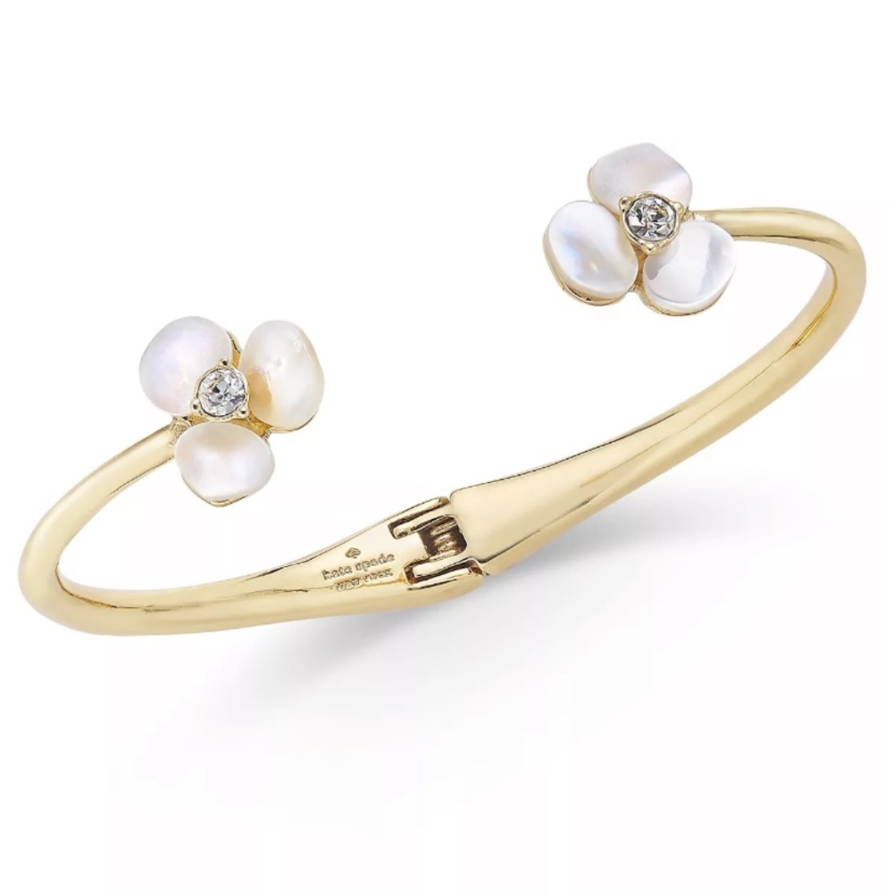 NWOT Kate Spade NY Gold-Tone Pavé & Imitation Pearl Hinged Slim Cuff Bracelet